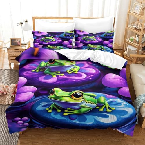 Housse de couette grenouilles 135x200cm parure lit microfibre