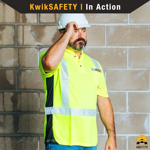KwikSafety - Charlotte, NC - Estimator Short Sleeve Safety Shirt - Y-Neck Buttonup - Class 2 ANSI OSHA High Visibility Reflective Gear/Yellow 2XL