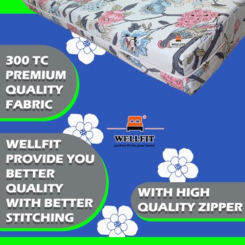 Image of WELLFIT Premium Glace Cotton 300 TC Mattress Cover /Protector for Queen Size Bed with Zip /Chain /5x6.5 ft / 60x78x6 inch