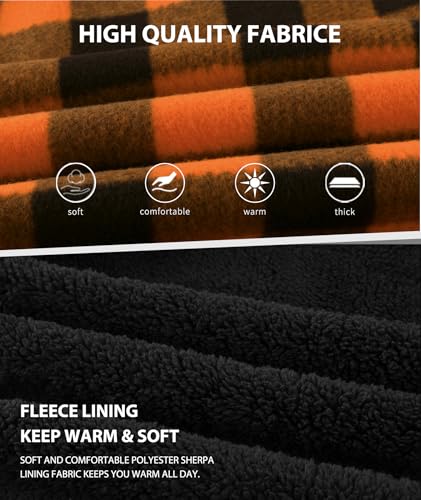 ZITY Boys Flannel Shirt Jacket Fleece Sherpa Lined Plaid Jackets Unisex Coat Full Zip Hoodie Girls Winter Outwear 6-15 Years4