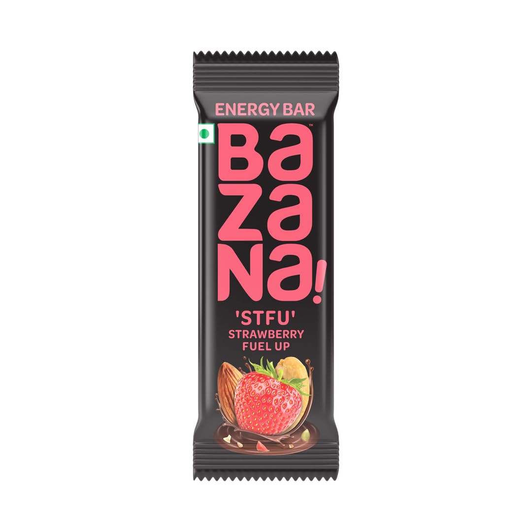 Bazana Strawberry Energy Bars | Pack of 12 (38g Each) | Bursting with Real Strawberry Flavor, Organic, Healthy & Delicious Snack for Natural Energy - Image 5 thumbnail