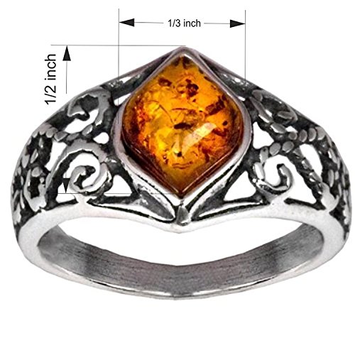Image of Sterling Silver Amber Marquise Shaped Ring