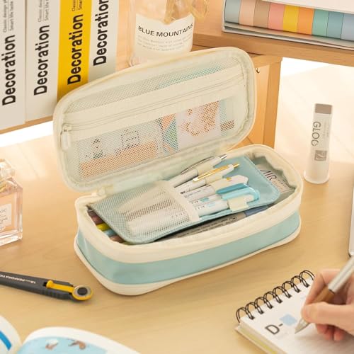 Image of LABUK Large Capacity Pencil Case Pouch, Cute Aesthetic Big Capacity Zipper Cases Pen Portable Office Stationery Makeup Bag, Desk Organizer for College Adults Women Men (SkyBlue)