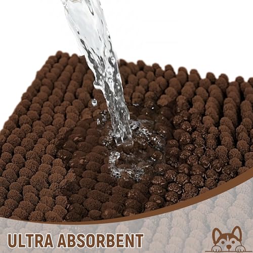 Image of Absorbent Dog Door Mat for Muddy Paws, 48 inch x 36 inch Chenille Indoor Mats for Entryway, Trap Dirt Front Door Mat Indoor Entrance Washable Non Slip Soft Brown