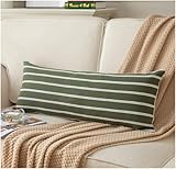Picture of Caflife Boho Lumbar Throw Pillow Cover 14X36 Long Soft Farmhouse Decorative Couch Pillow Cases Green Striped Body Pillow Covers Neutral Cushion Covers for Sofa Bed Living Room Home Decor Pack of 1