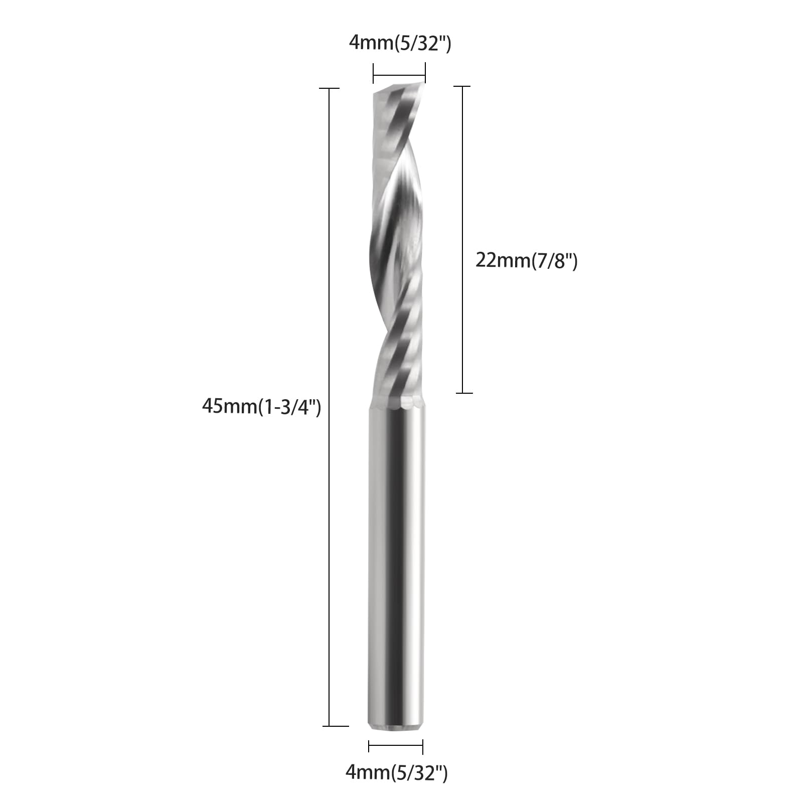 EU_HOZLY 4 mm x 22 mm srebrne metalowe frezy CNC jednorowkowe narzędzia bezpyłowe opakowanie 10 szt.