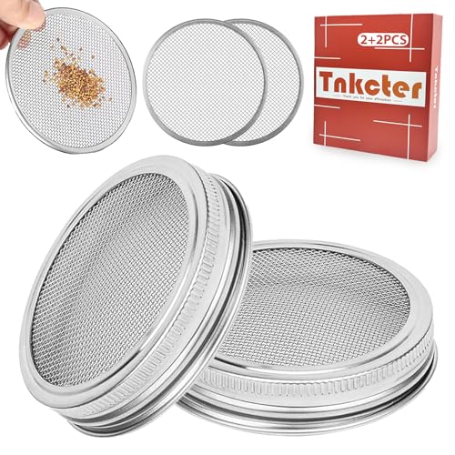 Catálogo para Comprar On-line Cocederos de conservas favoritos de las personas. 45 Kit de tapa de tarro de germinación de semillas con 6 hojas de filtro de acero inoxidable para tarros de boca ancha de 86 mm para cultivo de brotes orgánicos de acero inoxidable...
