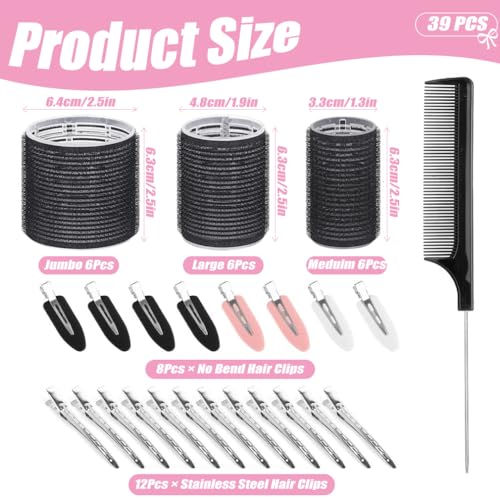 39PCS Hair Curlers Rollers - Self Grip Hair Rollers Set, Hair Tools, Cling Rollers Set, 18 Rollers 12 Duckbill Clips 8 Bang Clips 1 Comb for Short, Medium, Long Hair for Salon DIY Hairdressing - Image 3