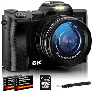 5K Digital Camera WiFi Autofocus Vlogging Camera for YouTube 48MP Camera for Photography and Video, 3.5″ Screen Travel Camera with UV Filter, Anti-Shake,16X Digital Zoom,32GB SD Card,2 Batteries