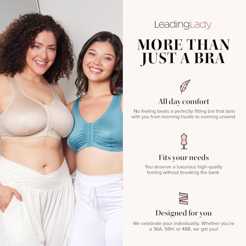 Leading Lady Marlene Front-Closure Wireless Leisure Bra - Comfortable Plus Size Bras For Women (Beige) - image 3
