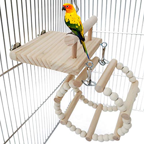 Bird Perches Cage Toys, Bird Wooden Play Gyms Stands with Acrylic Wood Swing, Rattan Ball, Ferris Wheel, Bird Perch Chewing Toys for Green Cheeks, Baby Lovebird, Chinchilla, Hamster - Thumbnail 5