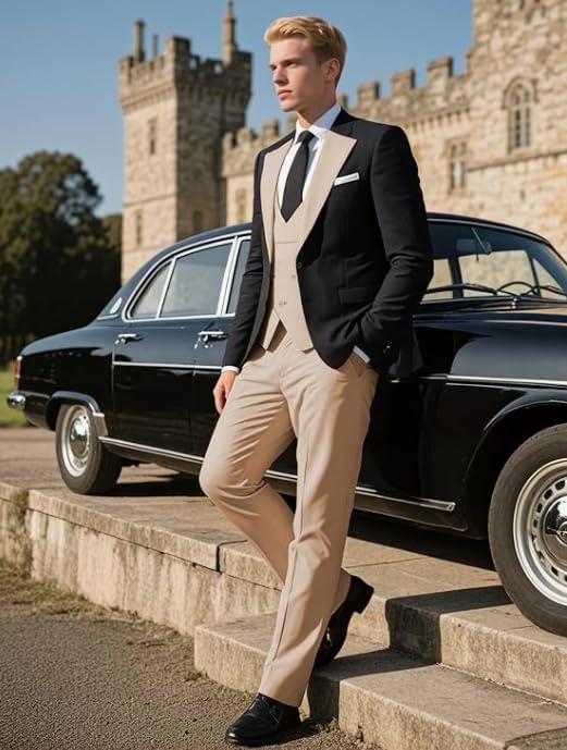 Men's Suits Regular Fit 3 Piece Double Breasted Solid Tuxedos Business Jacket Blazer+Vest+Pants Wedding Grooms2