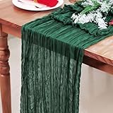 Snowkingdom Emerald Green Table Runner 120 Inch 10 Ft Rustic Boho Dark Green Cheese Cloth Runner for Wedding Bridal Baby Shower Birthday Party Christmas Sheer Gauze Home Table Centerpiece Deocrations