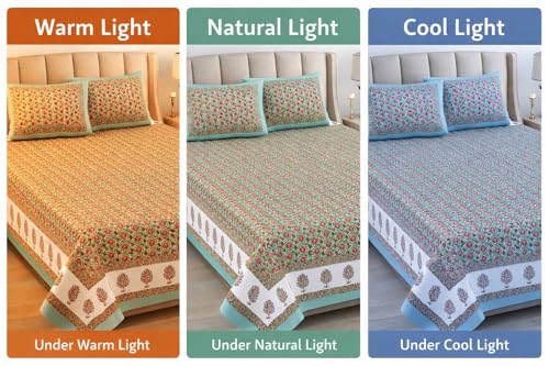 Image of ElanorHomes 240 TC Cotton Double King Size Bedsheet | Ultra-Soft & Skin-Safe | Breathable Summer Comfort | 93x108 inches with 2 Pillow Covers (Gulabi Buta)