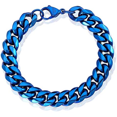 West Coast Jewelry Crucible Men's Blue Plated Stainless Steel 12mm Curb Chain Bracelet 8.5" Cover