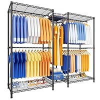 Ulif E12 Clothes Rack，Heavy Duty Freestanding Garment Rack with Shelves，Metal Clothing Closet Storage System for Hanging Clothes，71\" W x 16\" D x 76.5\" H, Hold 960 lbs，Black