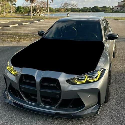 Image of Black Car Hood Cover 4X5 Ft Polyester Car Bonnet Banner,Elastic Fabrics Can be Washed Suitable for SUV and Pickup Trucks