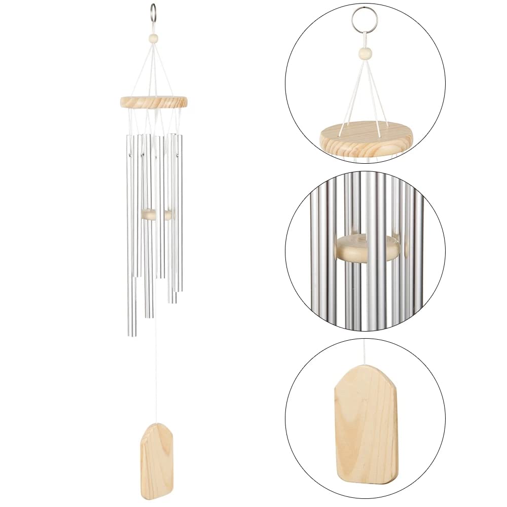 YXSH Argent 6 Tube Carillon Éolien Chapelle Cloches Carillons Éoliens Porte Tenture Murale Ornement Maison Jardin Décor Extérieur Carillons Éoliens