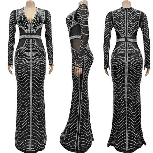 Image of Nagfar Women Rhinestone Sequin Birthday Party Sexy New Year Formal Dress