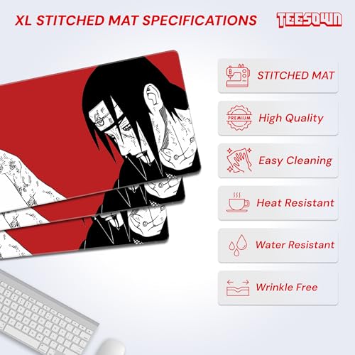 Image of Stitched Itachi & Sasuke Uchiha Desk Mat Anime XL Gaming Mouse Pad 12x31 Inch -Mouse Pad with Stitched Edges, Smooth Surface, Anti-Slip Rubber Base, Water Resistant