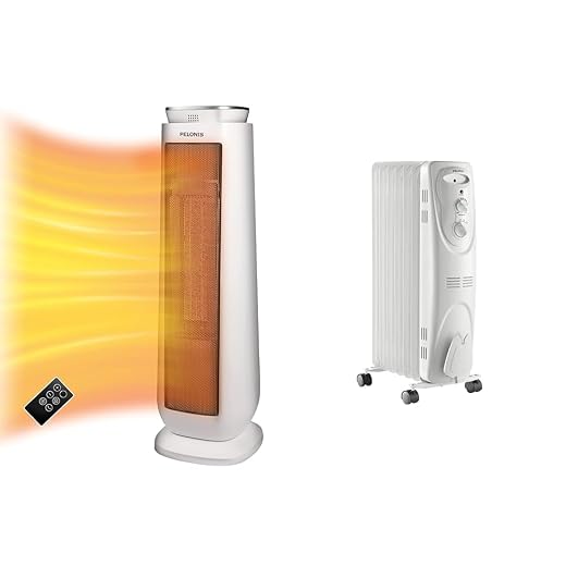 PELONIS PHTPU1501 Ceramic Tower 1500W Indoor Space Heater with Oscillation & PHO15A2AGW, Basic Electric Oil Filled Radiator