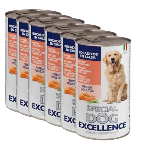 Special Dog Excellence Bocaditos en Salsa con Salmón y Verduras para Perros Adultos, 1.23 kg, Pack de 6