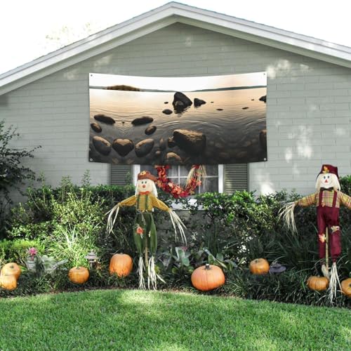 MINDBBDFJ Zen Stone Print Banners And Signs For Outdoor/Indoor,Personalized Banner Customizable Parties Halloween Banner (180x90cm)3