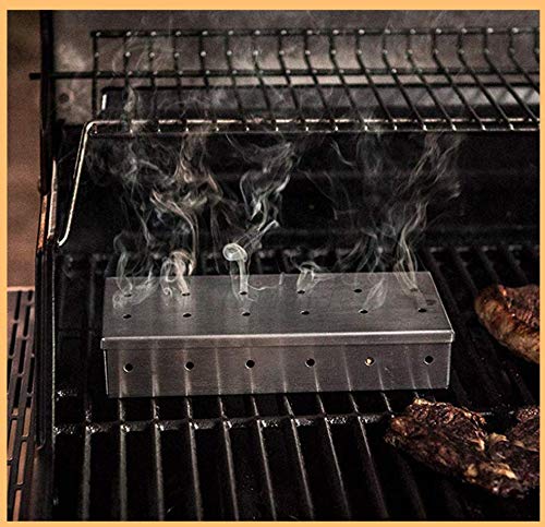 N/O Stainless Steel Wood Chip Box, Fengchen Bbq Grill Smoker Box Hinged Lid For Wood Chips Bbq Smoky Flavor Food On Gas Grill, Charcoal Grills | Warp Free Grilling Accessory #TOP1