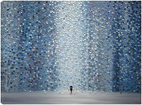 Fine Art Canvas Blue Rain Canvas Wall Decor by Artist Ekaterina Ermilkina for Living Room, Bedroom, Bathroom, Kitchen, Office, Bar, Dining & Guest Room - Ready to Hang - 56 in x 42 in