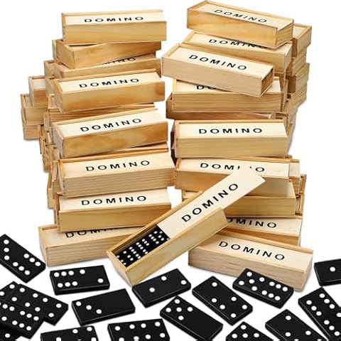 Hungdao 24 Pack Mini Dominoes Set Bulk Double 6 Dominoes Wooden Miniature Classic Board Games Dominoes Party Favor Travel Box Educational Toys for Adults with Brown Wood Case Cover