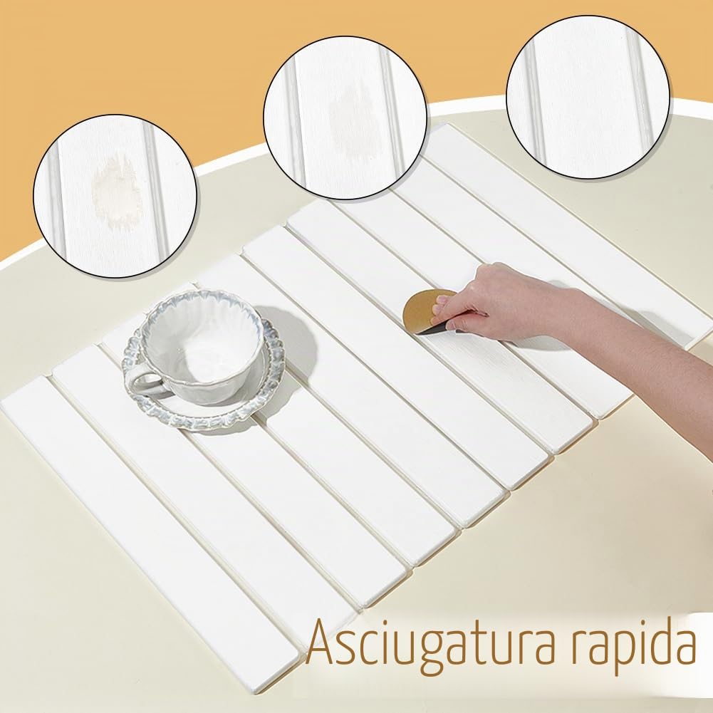 UNICRAFTALE Tappetino scolapiatti in pietra per cucina, bianco, ad asciugatura rapida, assorbente, pieghevole, 59 x 38,8 cm, con tappetino antiscivolo e carta vetrata, per piatti, bottiglie, tazze