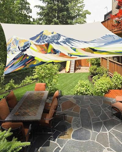 Sun Shade Sail 6.5' x 10' Outdoor Patio Cover Rectangular Shade Canopy Rustic Wood Grain Abstract Snowy Mountain Colored Oil Painting Waterproof Shade Cloth for Garden Sandbox Backyard