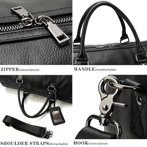 Genuine Leather Travel Duffel Bags for Men and Women Leather Overnight Weekend Bags Sports Gym Duffle, 9423 Black 6