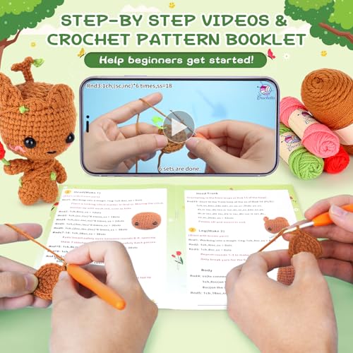Image of Crochetta Crochet Kit for Beginners, Crochet Kits with Step-by-Step Video Tutorials, Learn to Crochet Animal Kit for Adults Kids, DIY Craft Knitting Supplies, Monkey Amigurumi Gift(40%+ Yarn)
