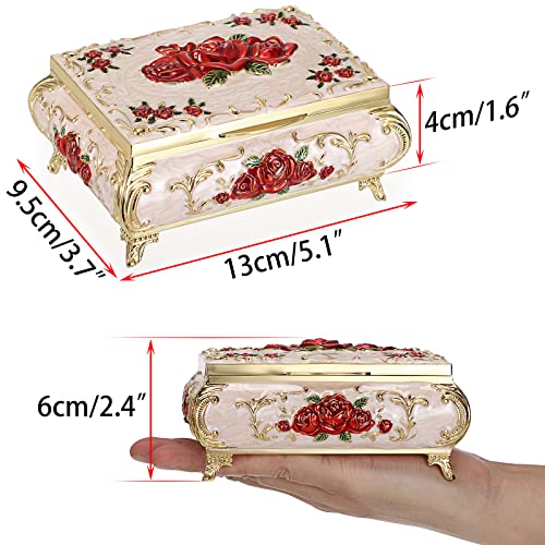 Hipiwe Metal Decorative Jewelry Box Vintage Treasure Chest Case Ornate Trinket Organizer Earrings Necklace Bracelet Storage Box Ring Holder Keepsake Box for Women