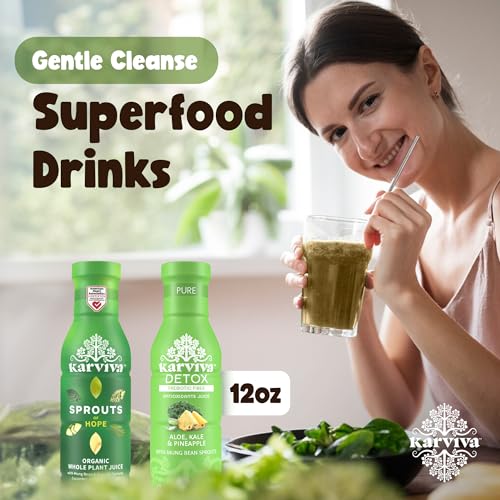 Karviva 6-Day Green Cleanse Pack 3 Bottles of Pure & 3 Bottles of Hope, Non GMO, No Caffeine Juice Beverages Gentle Cleanse, Anti-Inflammatory, Digestive Health Superfood Drinks, Detox Wellness Drinks with Natural Electrolyte and Antioxidants, No Caffeine Energy Booster Juice, Non GMO, Low Glycermic Index, Detox Juice, Organic, Gluten Free Fruit Juice Beverages - Image 5