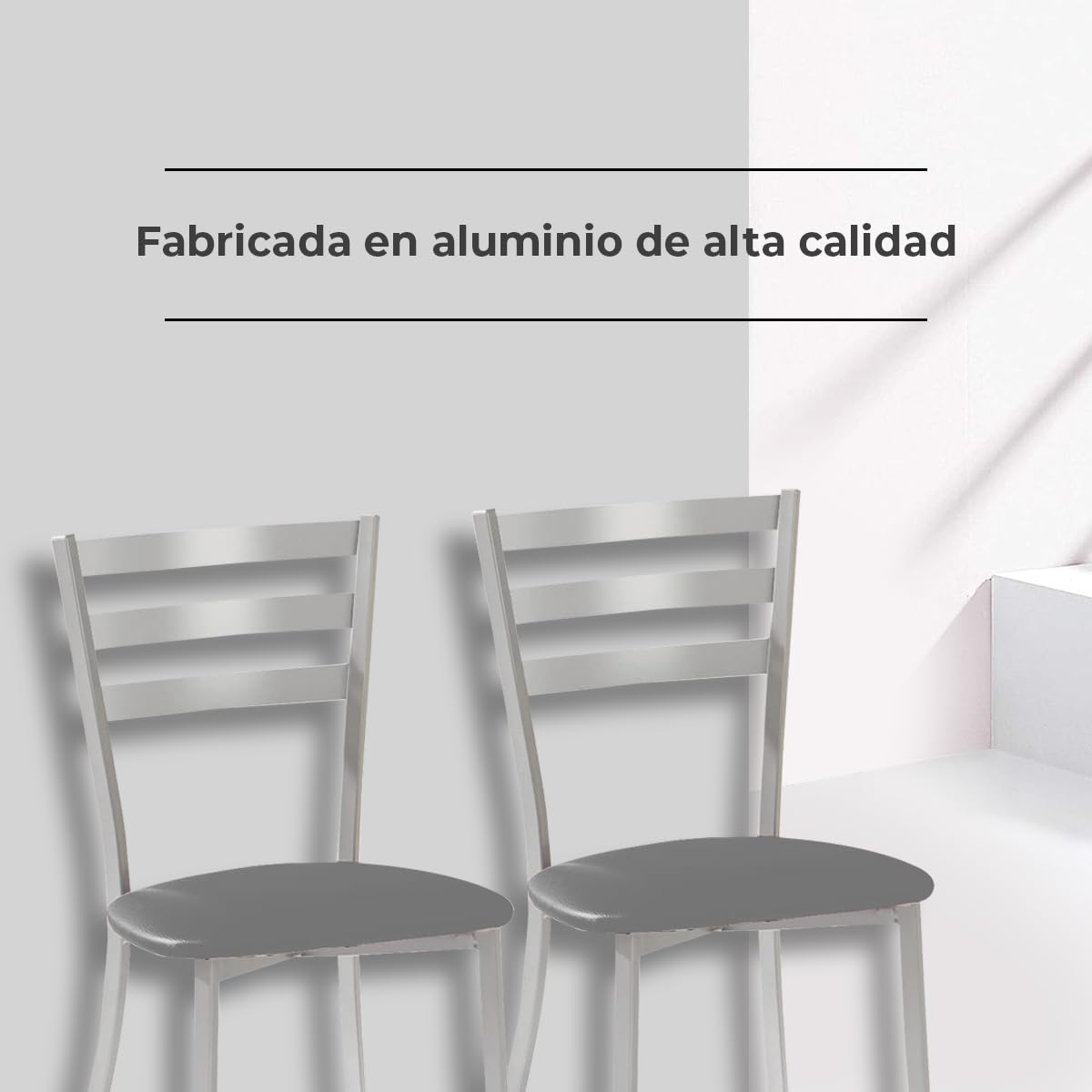 ASTIMESA Dos Sillas de Cocina con Motivos geométricos y Asiento Grafito Estructura de Aluminio Grafito