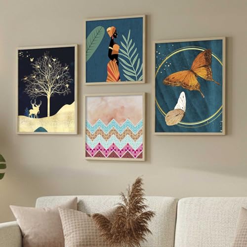 Image of kotart Paintings Modern Art Wall Decor Framed Wall Painting for Living Room, Bedroom - Framed Wall Decor Paintings with Frame - Painting for Wall Decoration Set of 4 (Art 4, Big (13x17 or 13x13 inch))