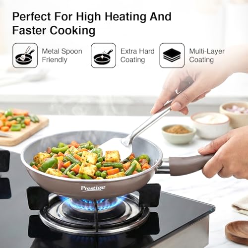 Image of Prestige Ceraglide Duo Frypan 20Cm /1L Non-Stick Ceramic Coating|Works On Gas & Induction|High Heating|Cool Touch Handle|Grey