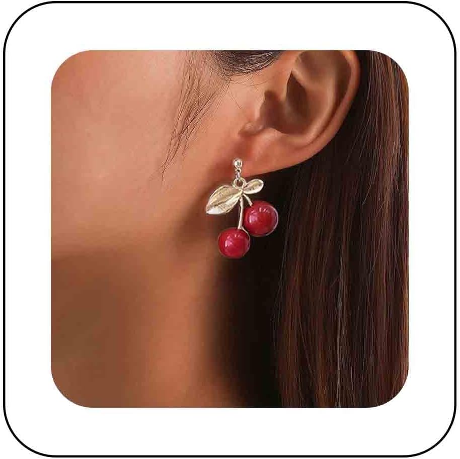 Boho Cherry Dangle Drop Earrings Red Cherry Earrings 3D Cherry Fruit Earrings Sweet Cherry Stud Earrings Cute Berry Earrings Jewelry fow Women