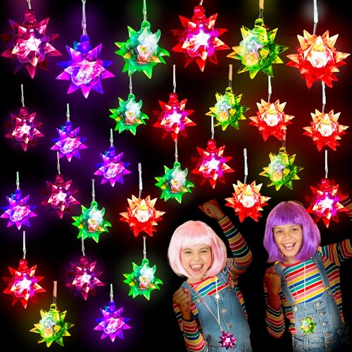 Swakuta 30 Pcs LED Crystal Star Necklaces Light up Crystal Star Necklaces Bulk Colorful Crystal Star Pendant Glow in The Dark for Party Favors Goodie Bag Fillers Gift