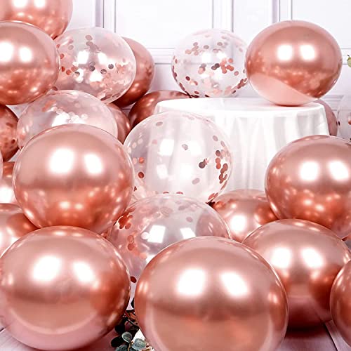 Image of AMFIN Bachelorette Party Decorations Rose Gold /Confetti Balloons Rose Gold /Confetti Balloons for Birthday /Rose Gold Birthday /Valentine Day /Anniversary Theme Balloons - Pack of 50
