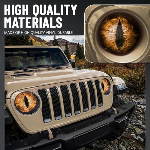 Image of 2PCS Beast Eyes Headlight Decals, 3D Stereo Eyes Headlight Decal Stickers, Car Body Window Bumper Decoration Stickers, Car Accessories Round Headlight Decal for Jeep Wrangler (Yellow)