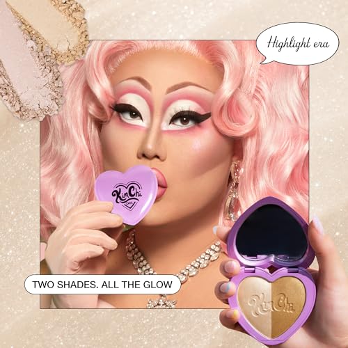 Image of KimChiChic Beauty Thailor Get Glow Highlighter Duo, 2-in-1 Illuminating Powder Palette, Buildable Shimmer for Face & Body, Heart-Shaped Compact with Mirror, Cruelty-Free, Hollywood Glow