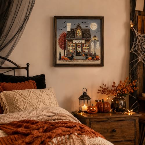 Image of Halloween Cross Stitch Stamped Kits for Adults Beginners, Horror Embroidery | Halloween House Embroidery Kits, Full Line DIY Stitching Kit, 11 CT Needlepoint Patterns for Home Decor 15x15 Inch