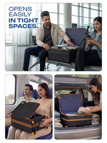 Image of Safari Nox 8 Wheels 56cm Cabin Size Trolley Bag, Open Easy, Hard Case Polycarbonate, Silent Dual Wheels Carry-on Luggage, Secure Zipper, Suitcase for Travel, Trolley Bags for Travel, Black