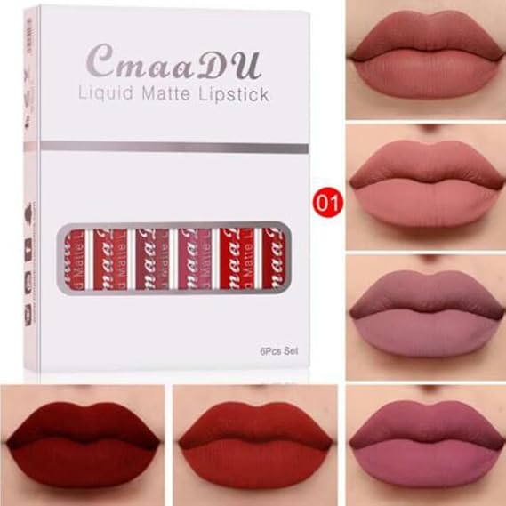 Magik 6-12 Pack Set Lipstick Matte Finish Liquid Lip Gloss Long Lasting Waterproof (#1, 6 Pcs (1 Ea))