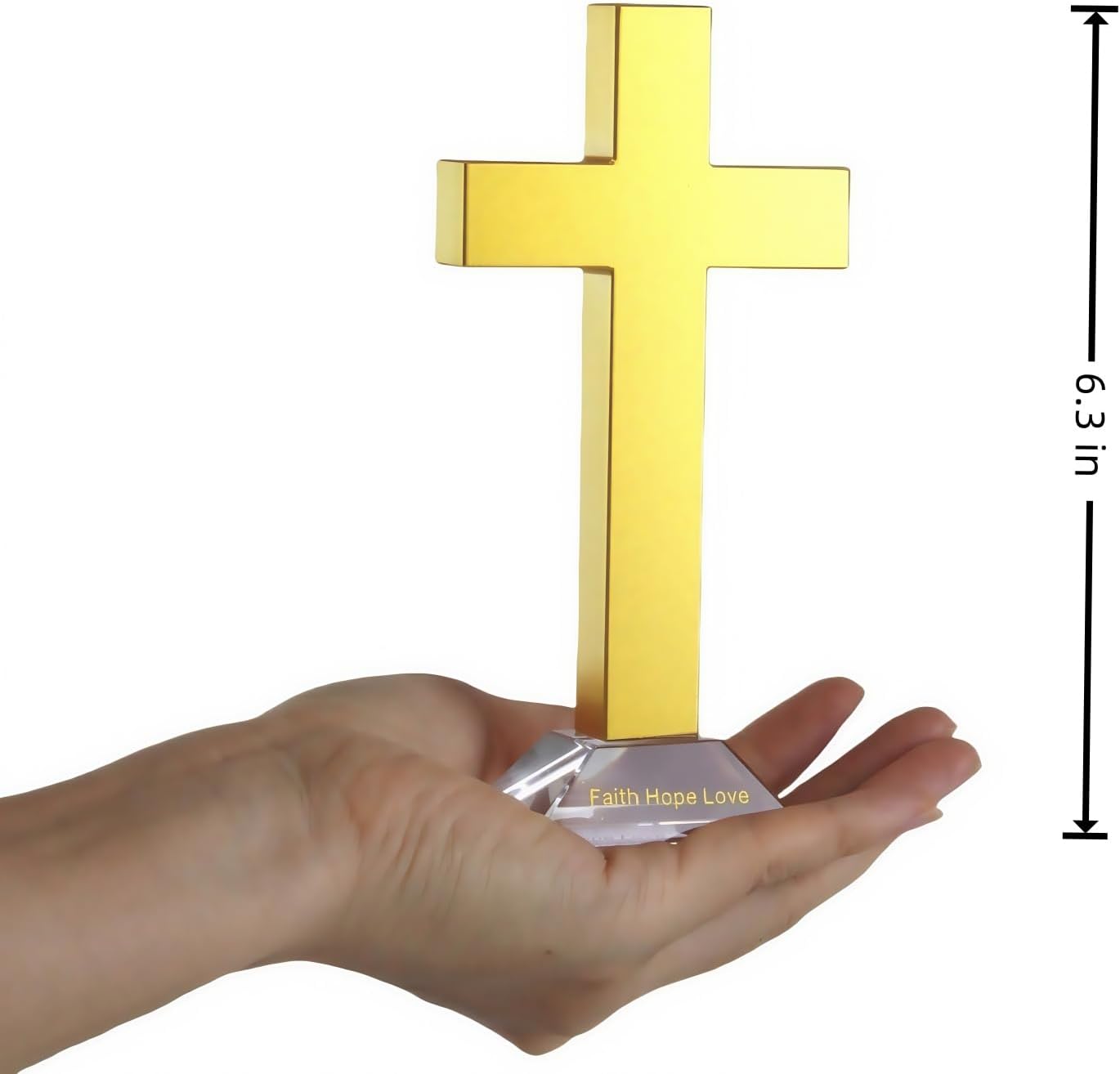 Hand Blown Glass Cross Sculpture - Golden Christian Decor with John 3:16", Religious Gift for Home/Church, Artistic Blown Glass Ornament Gold John 3:16