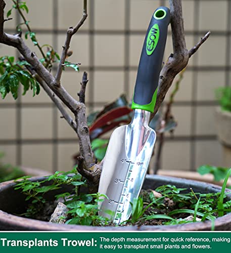 Esow Garden Tool Set, 3 Piece Cast-Aluminum Heavy Duty Gardening Kit Includes Hand Trowel, Transplant Trowel And Cultivator Hand Rake With Soft Rubberized Non-Slip Ergonomic Handle, Garden Gifts #TOP3