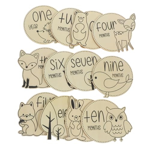 Unomor 12pcs Growth Commemorative Card Newborn Growth Cards Shower for Boys Monthly Cards Monthly Milestone Months Signs Monthly Milestone Wood Discs